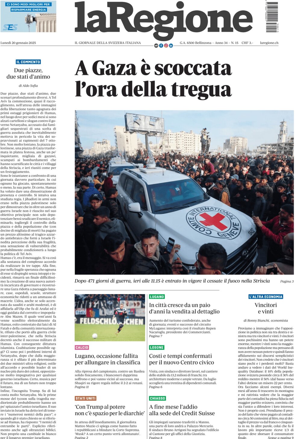 La Regione - Front Page - 01/20/2025