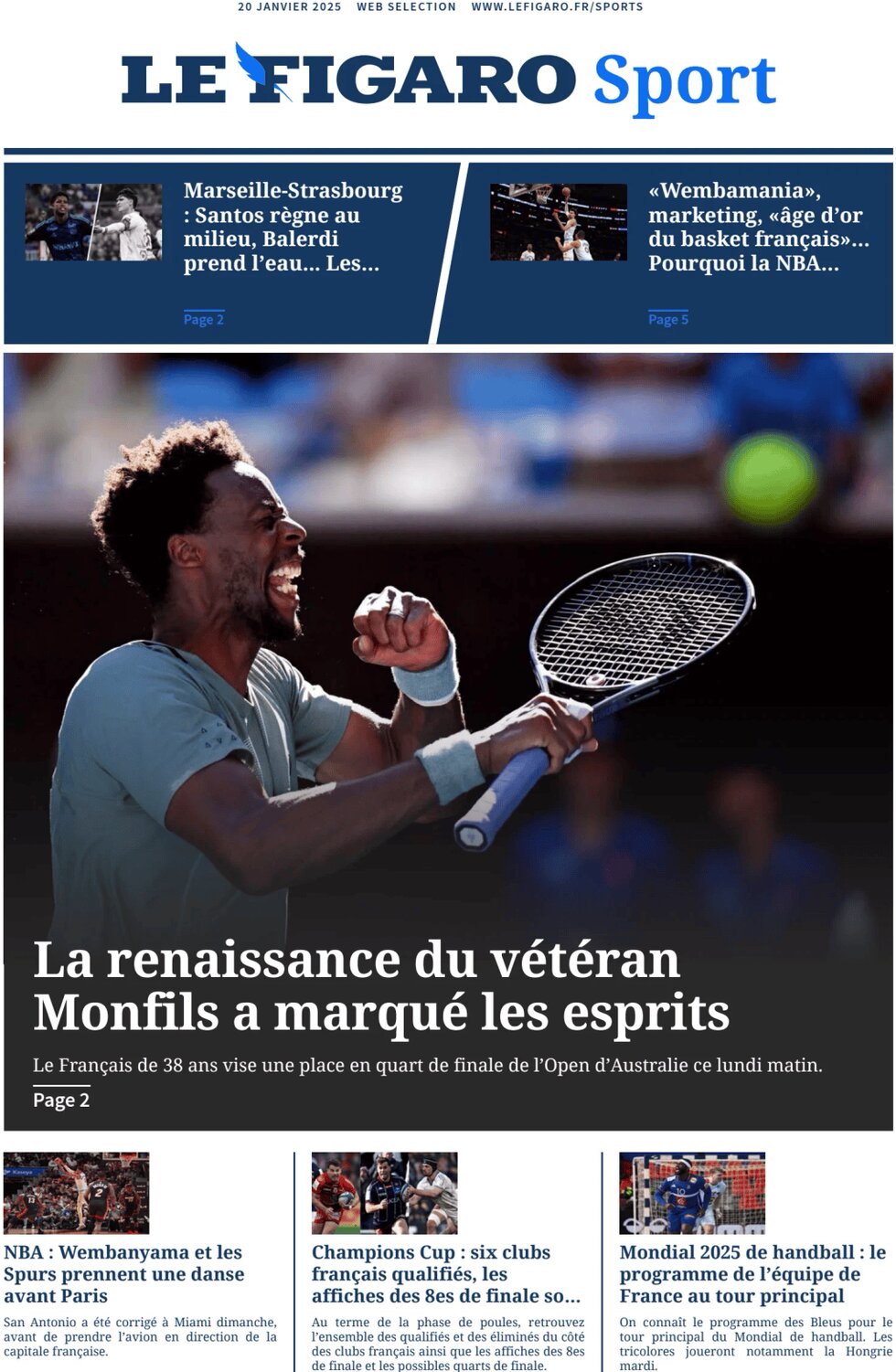 Le Figaro SPORT - Front Page - 01/20/2025