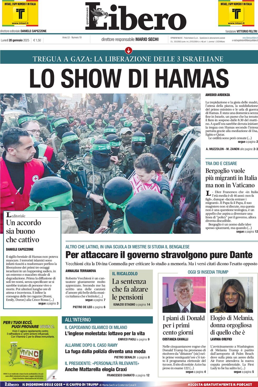 Libero Quotidiano - Front Page - 01/20/2025