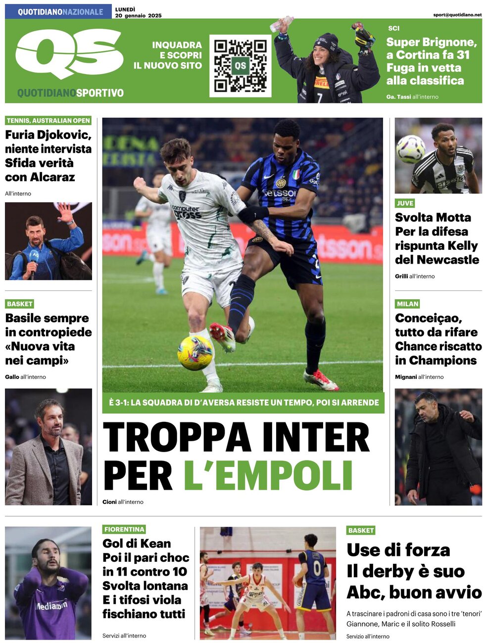 QS Quotidiano Sportivo - Front Page - 01/20/2025