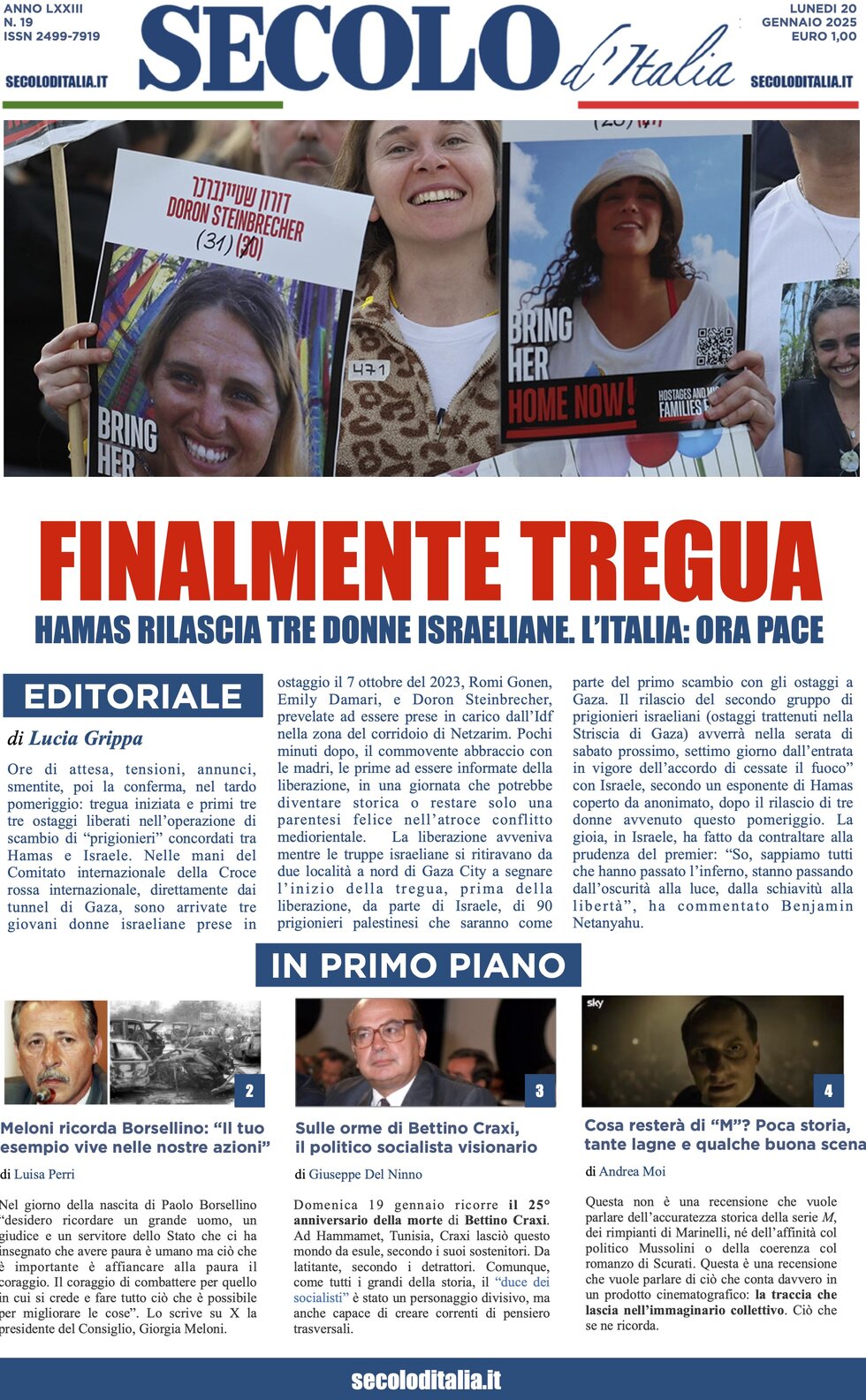 Secolo d'Italia - Front Page - 01/20/2025