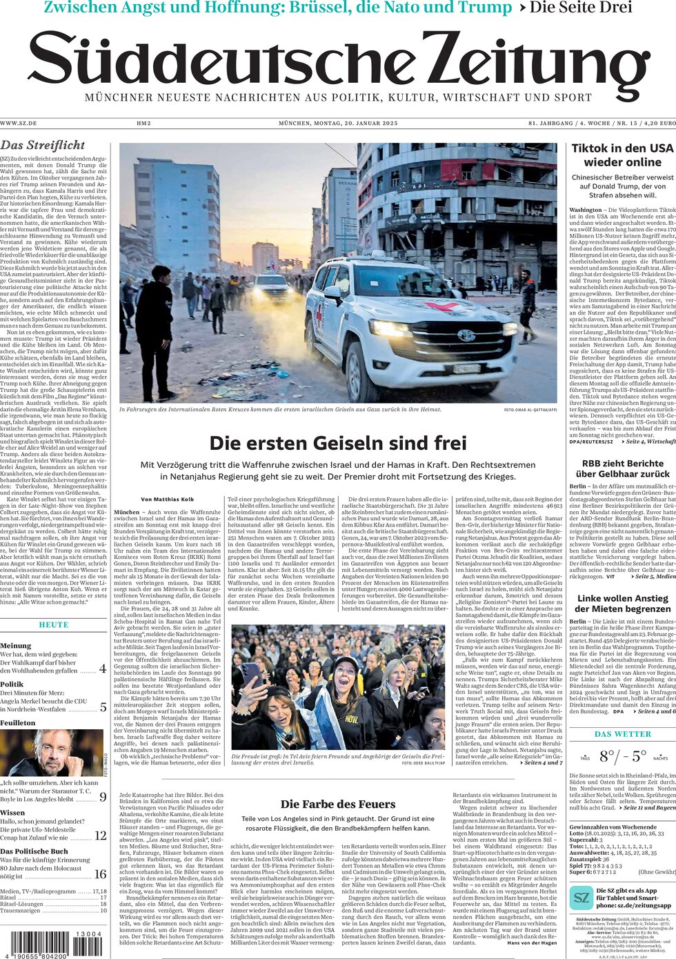 Süddeutsche Zeitung - Front Page - 01/20/2025