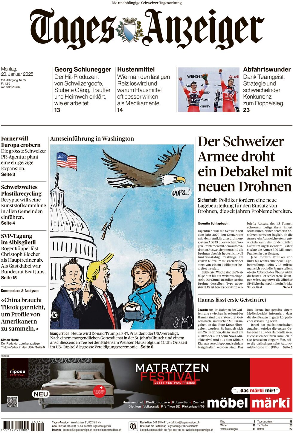 Tages-Anzeiger (Tagi TA) - Front Page - 01/20/2025