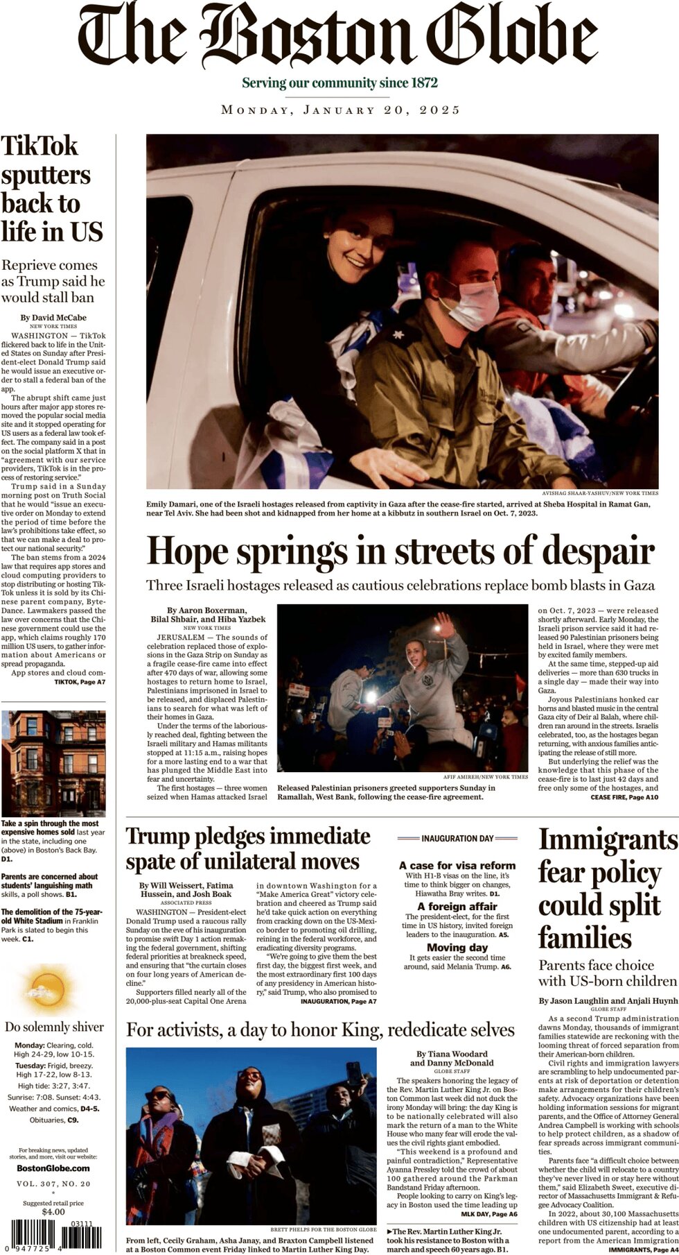 The Boston Globe - Cover - 01/20/2025