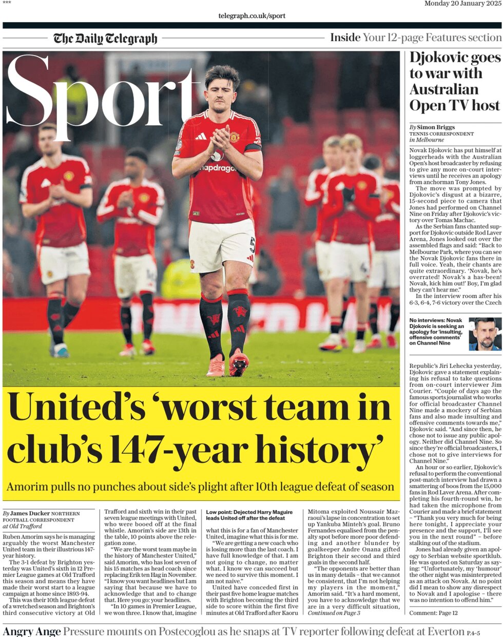 The Daily Telegraph SPORT - Front Page - 01/20/2025