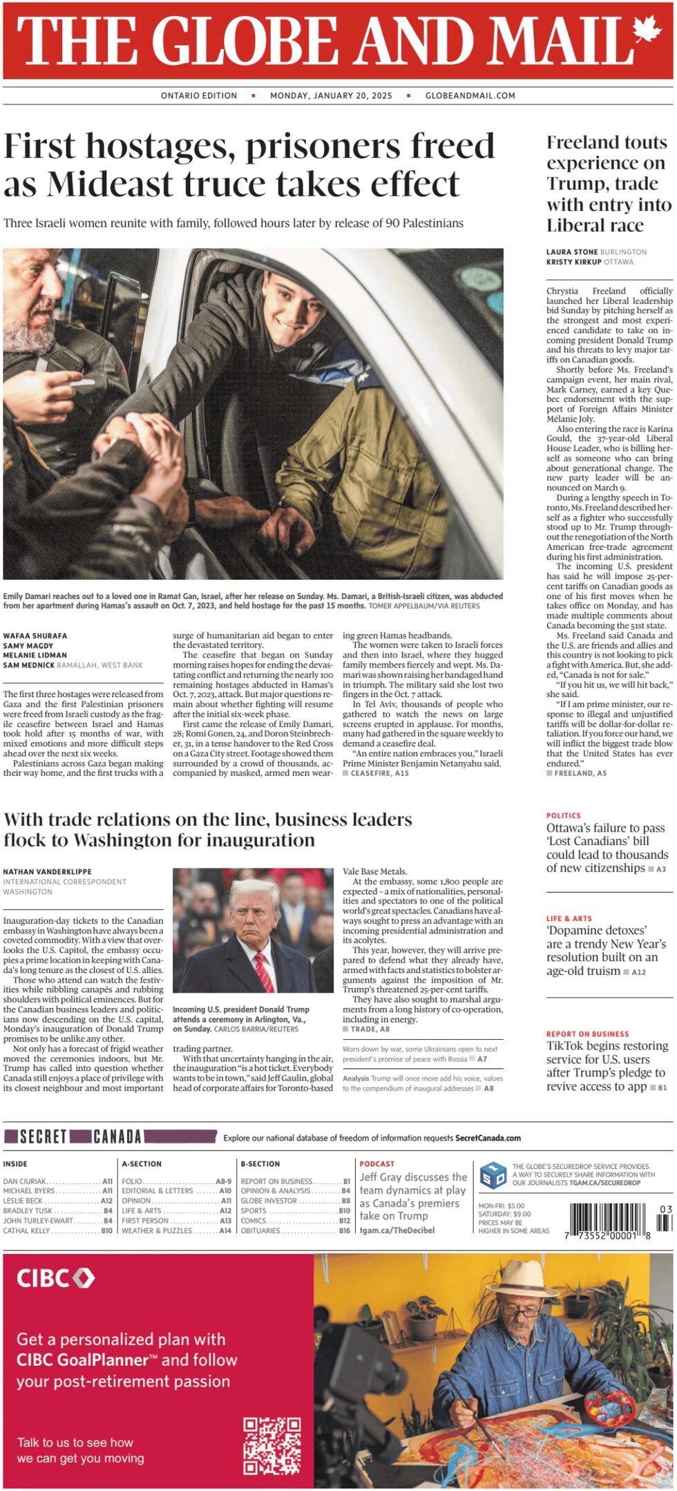 The Globe and Mail - Front Page - 01/20/2025