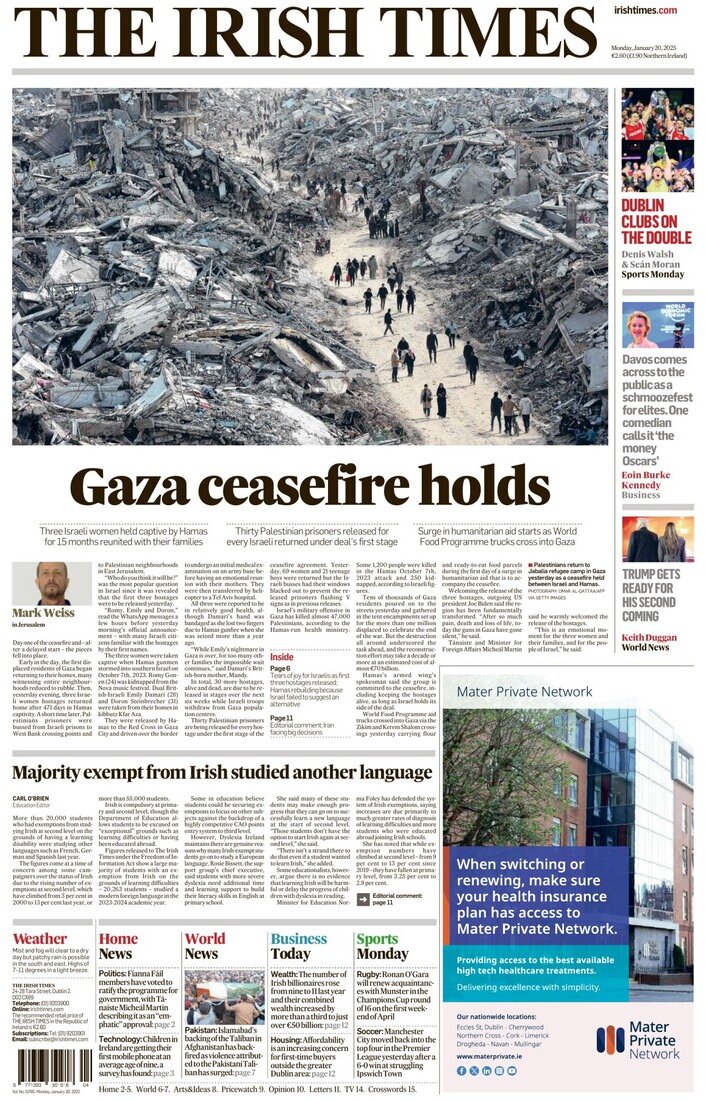 The Irish Times - Front Page - 01/20/2025