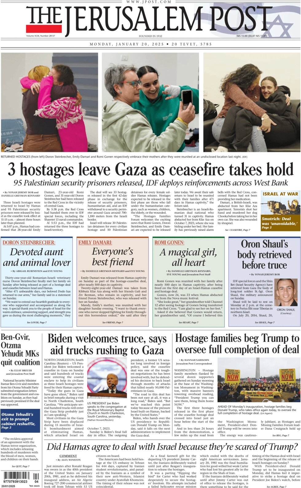 The Jerusalem Post - Front Page - 01/20/2025