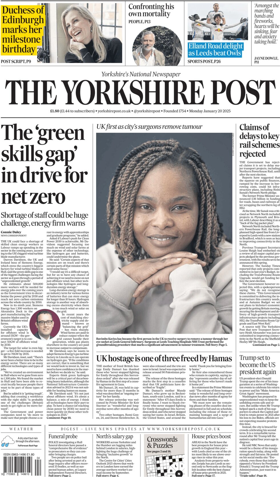 The Yorkshire Post - Front Page - 01/20/2025