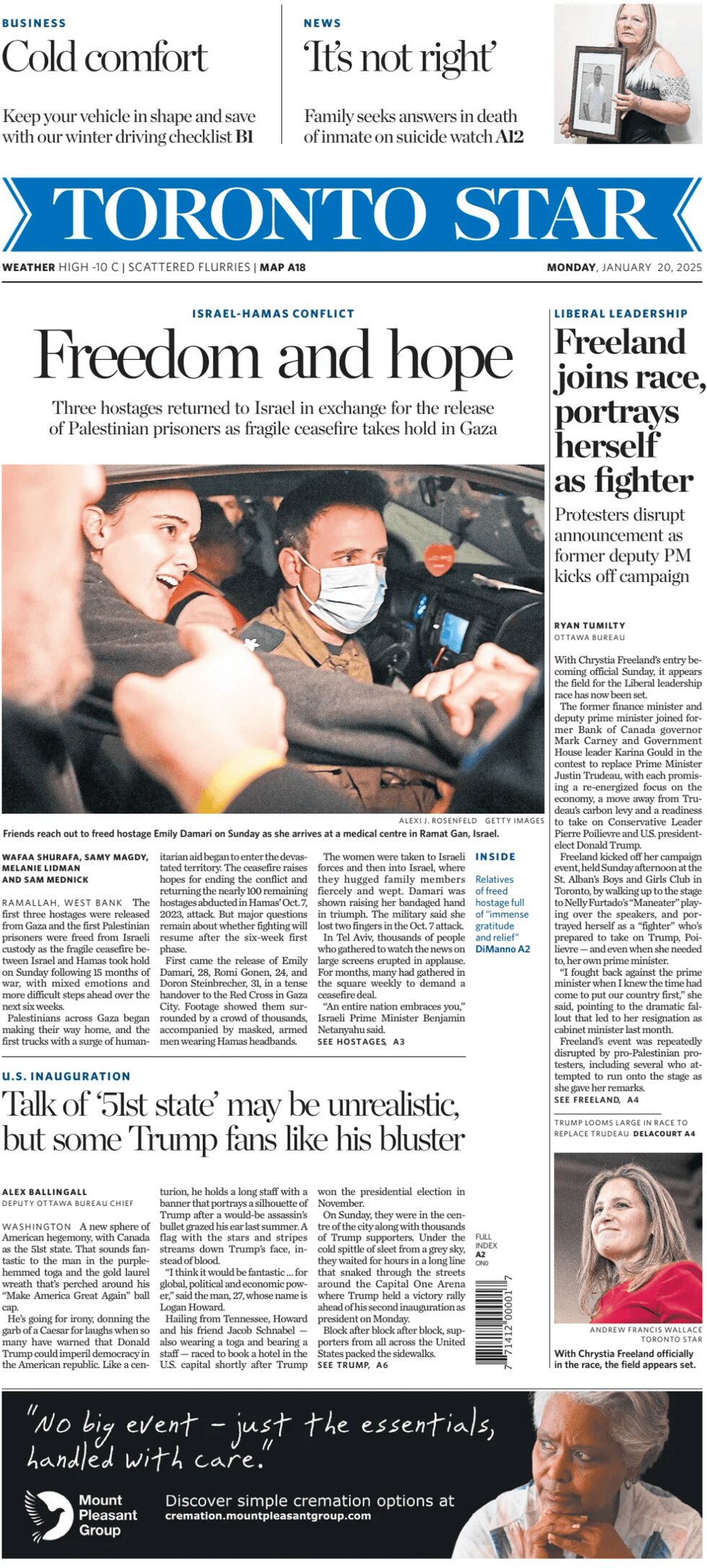 Toronto Star - Front Page - 01/20/2025