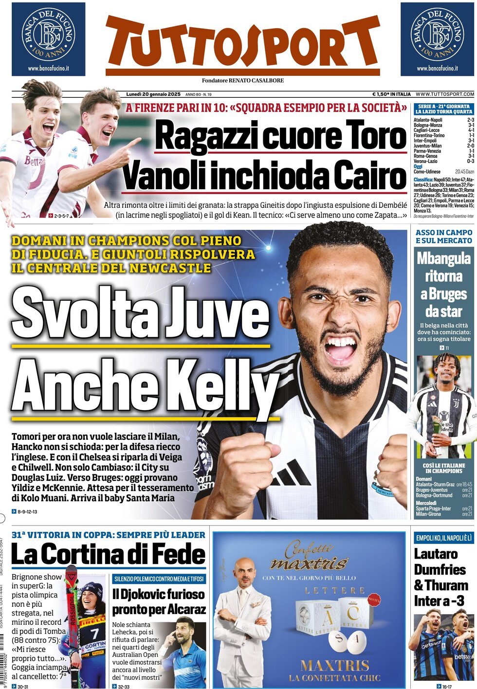 Tuttosport - Front Page - 01/20/2025