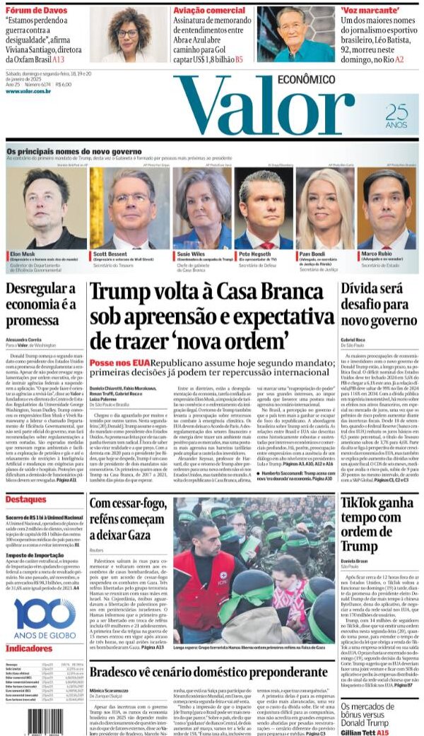 Valor Econômico - Front Page - 01/20/2025