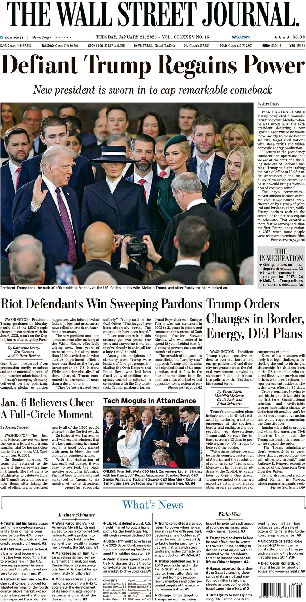 The Wall Street Journal - Cover - 01/21/2025