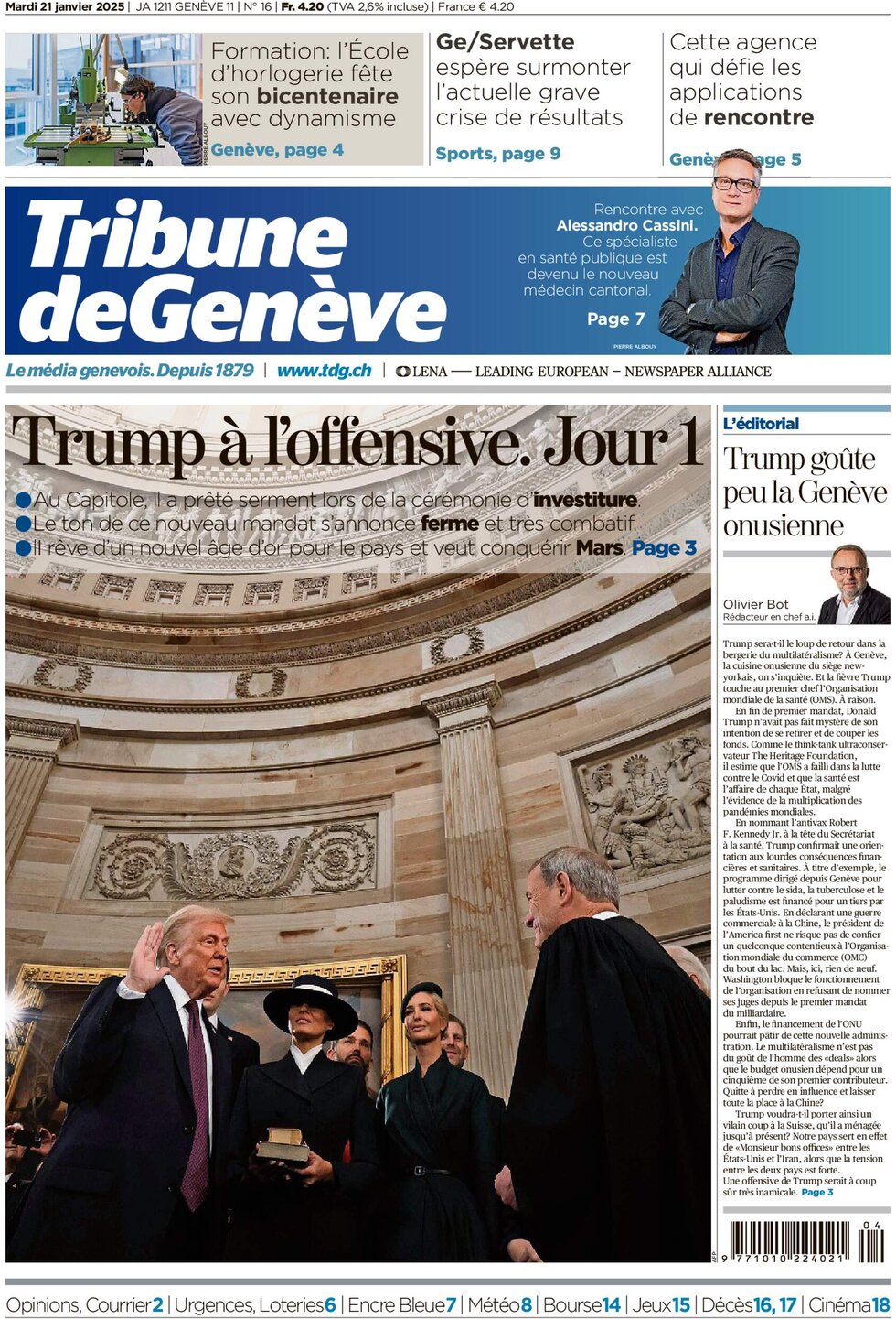 Tribune de Genève - Front Page - 01/21/2025