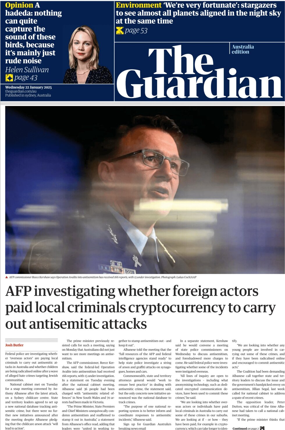 The Guardian Australia - Front Page - 01/22/2025