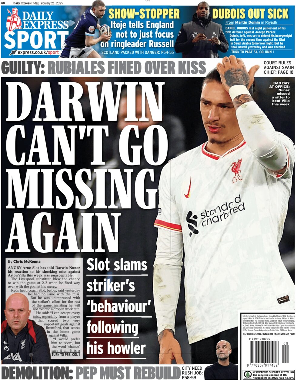 Daily Express SPORT - Front Page - 02/21/2025