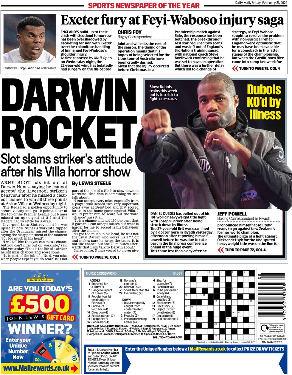 Daily Mail SPORT - Front Page - 02/21/2025