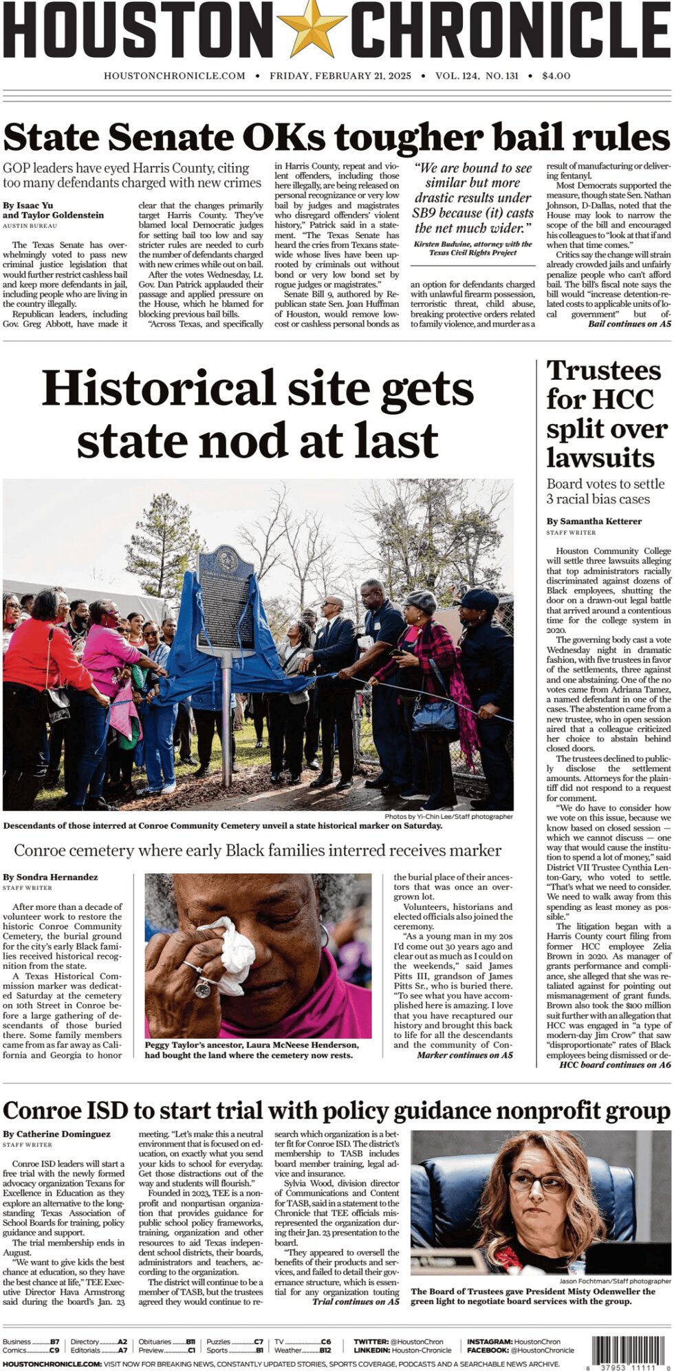 Houston Chronicle - Cover - 02/21/2025