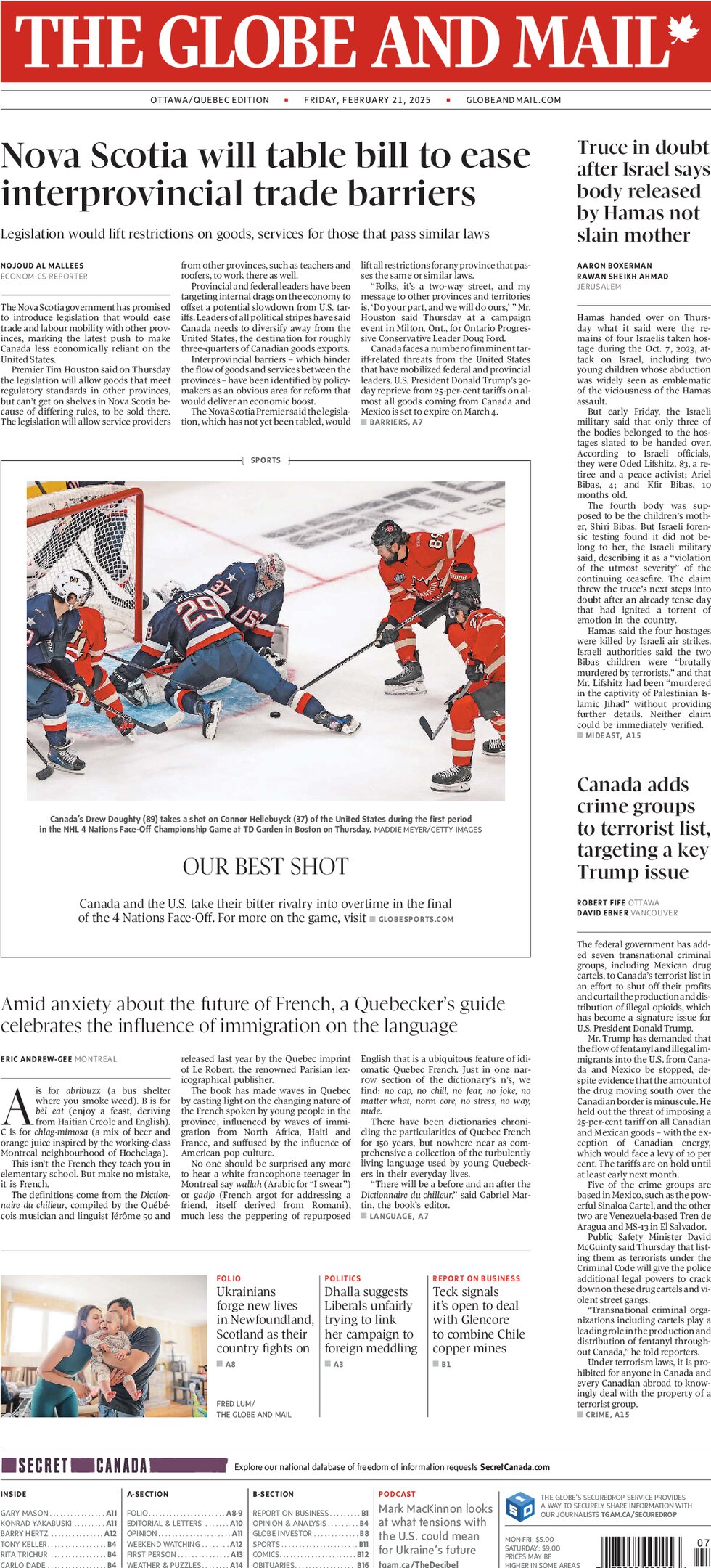 The Globe and Mail - Front Page - 02/21/2025