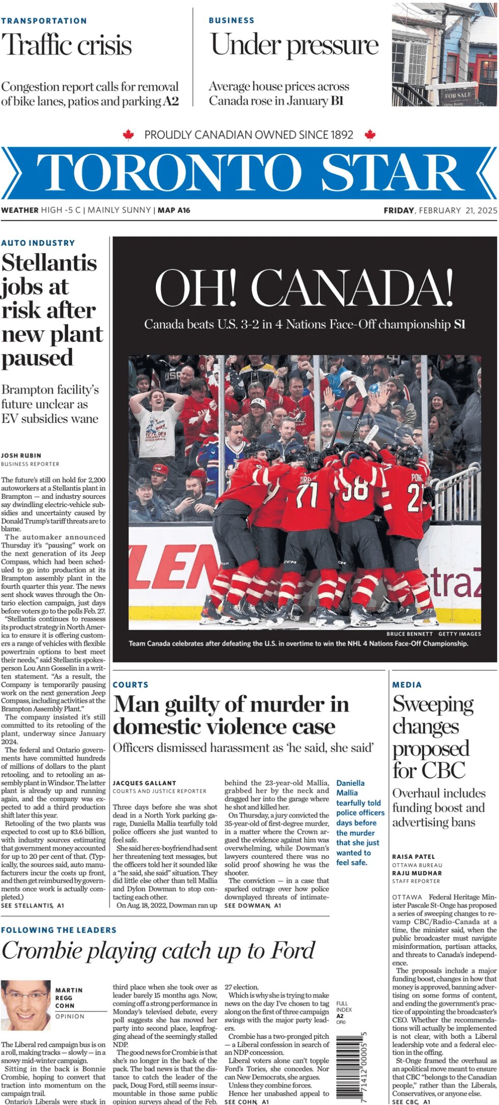 Toronto Star - Front Page - 02/21/2025