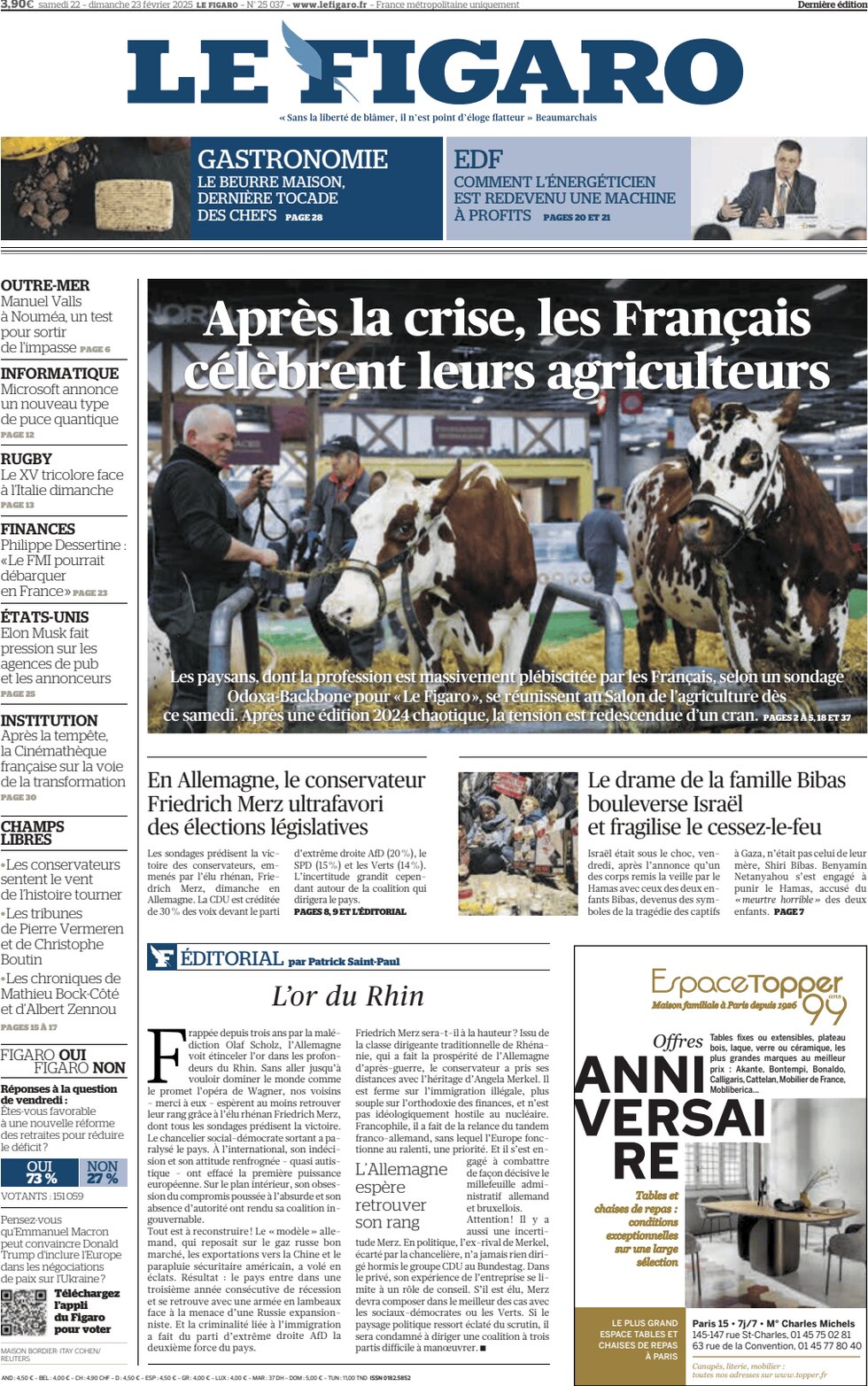 Le Figaro - Front Page - 02/23/2025