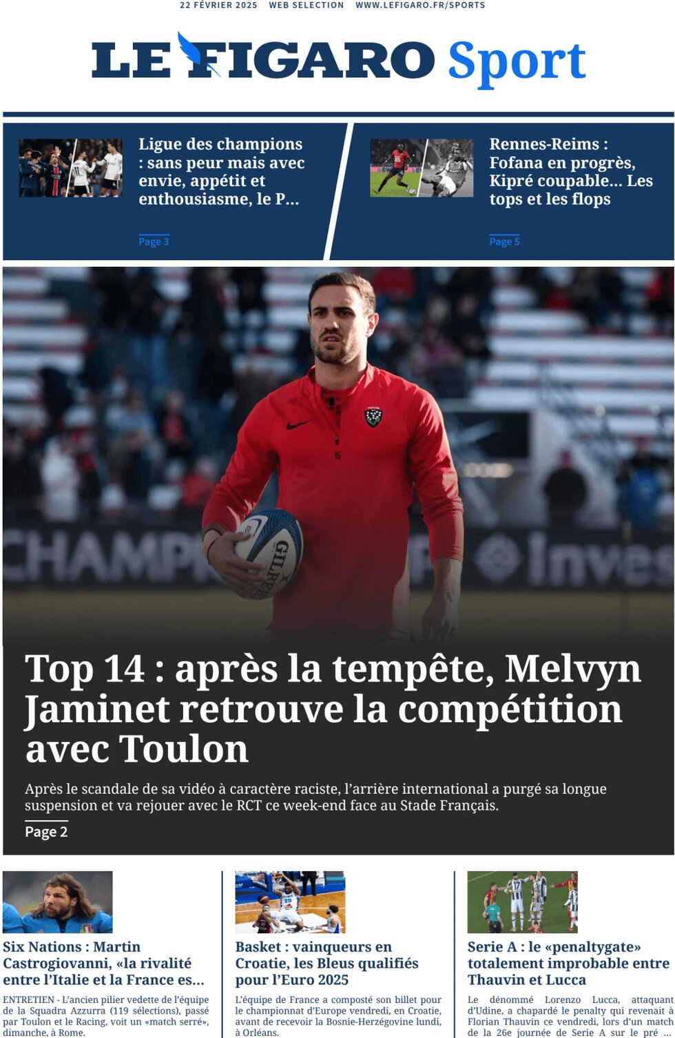 Le Figaro SPORT - Front Page - 02/22/2025