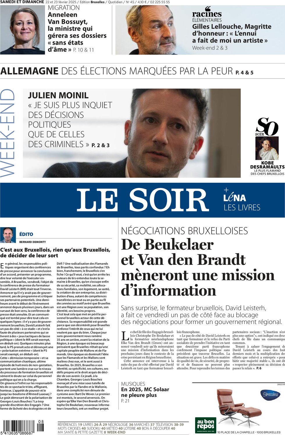 Le Soir - Front Page - 02/22/2025