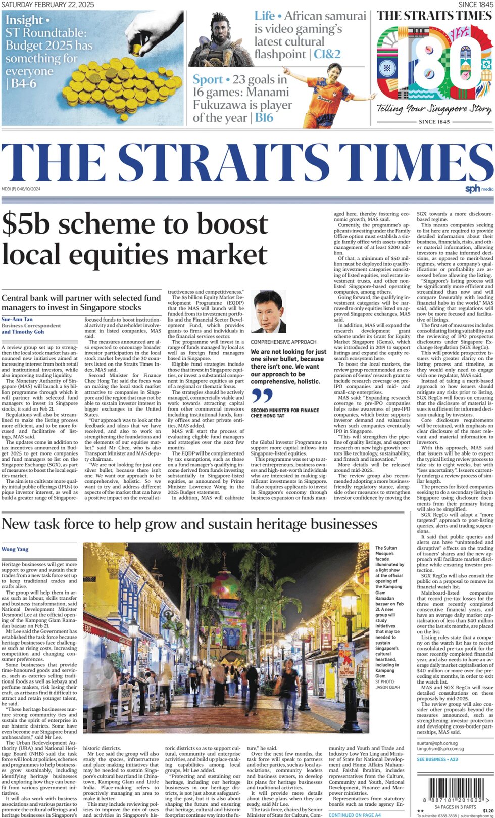 The Straits Times - Front Page - 02/22/2025