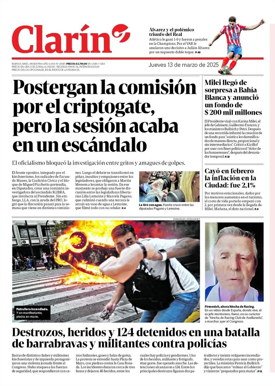 Clarín - Front Page - 03/13/2025