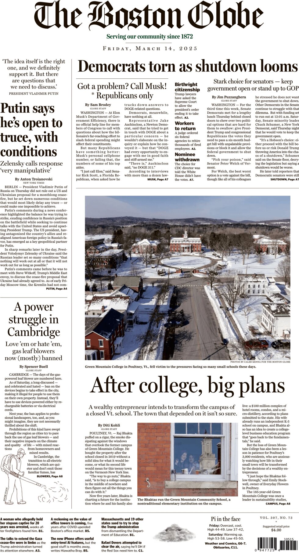 The Boston Globe - Cover - 03/14/2025