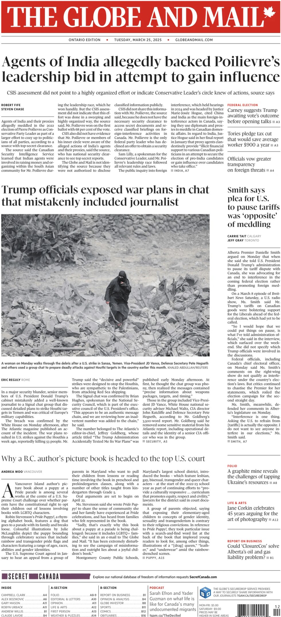 The Globe and Mail - Front Page - 03/25/2025