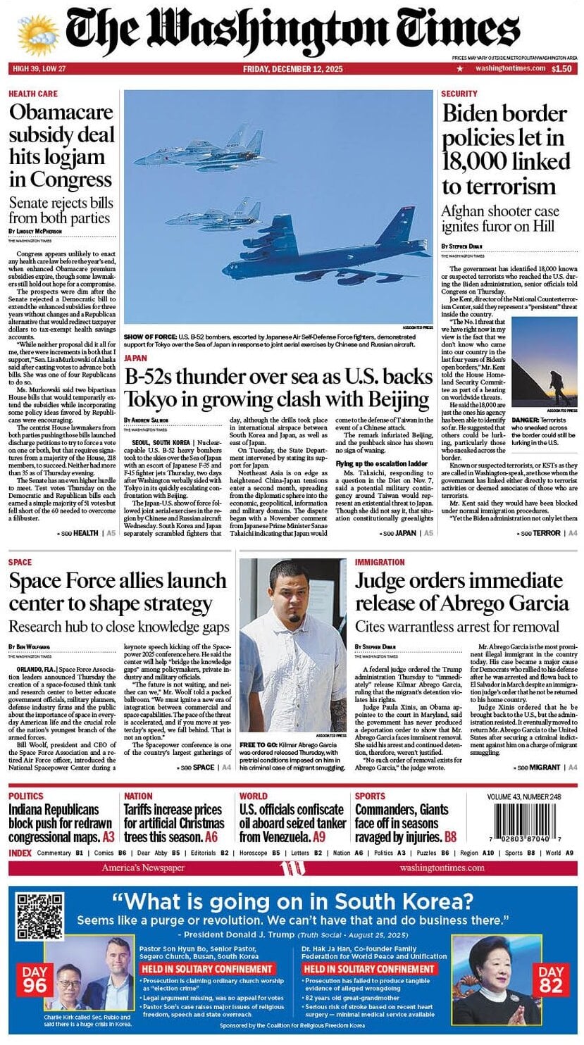 The Washington Times - Cover - 12/12/2025